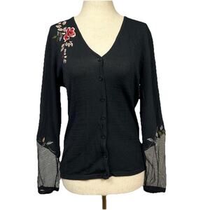 Vintage Alfani Women’s Floral Embroidered Cardigan Mesh SP Dark Boho Whimsigoth